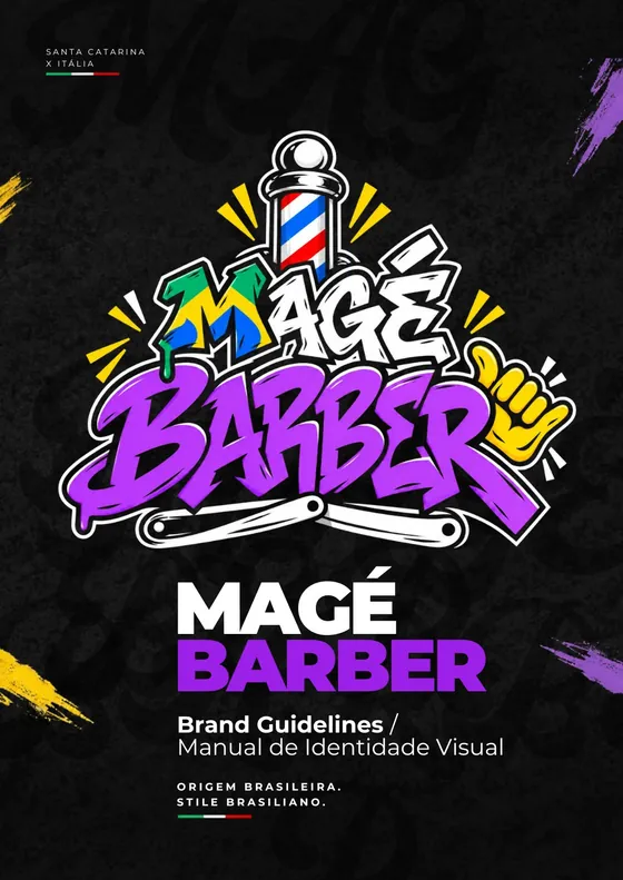 Capa do manual de identidade visual da Magé Barber: Santa Catarina × Itália