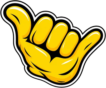 Ilustração de mão amarela fazendo hang loose